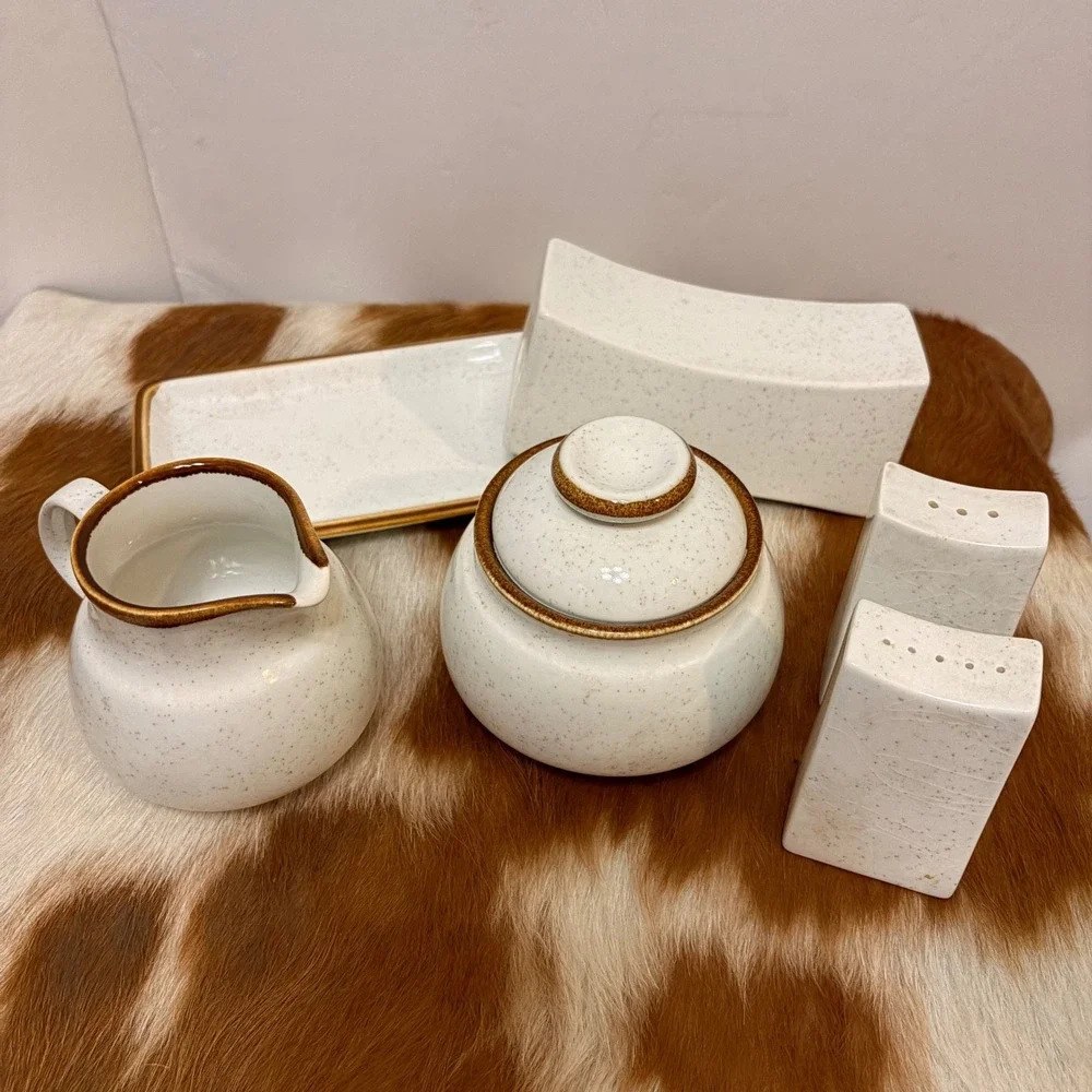 VTG Mikasa Natural Beauty C9000  Stoneware Butter Dish Creamer Sugar Set Japan